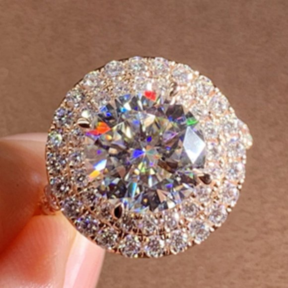 💞 Super Large Round Shiny CZ Hollow Luxury Rose Gold Plated Ring, UNVN12023 - Picture 3 of 8